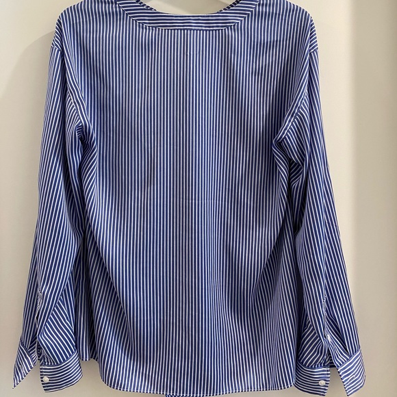 Blue and white striped blouse, button up - Picture 2 of 4
